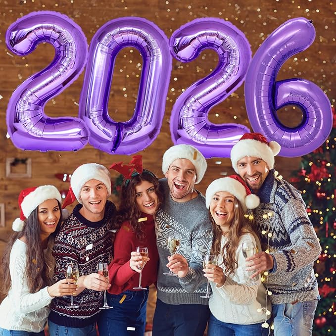 KALOR 42 Inch 2026 Purple Foil Mylar Number Balloons, 2026 New Years Decorations for 2026 Happy New Year Eve and Graduations Party Supplies