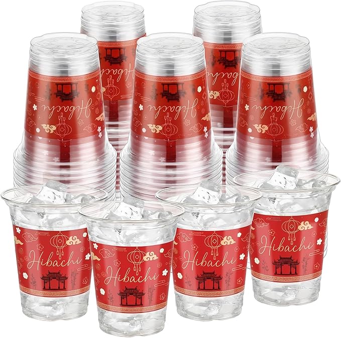 CHENGU 50 Pcs Hibachi Party Supplies Japanese Disposable Cup for Hibachi Japanese Tableware Supplies Decorations New Year Asian Party