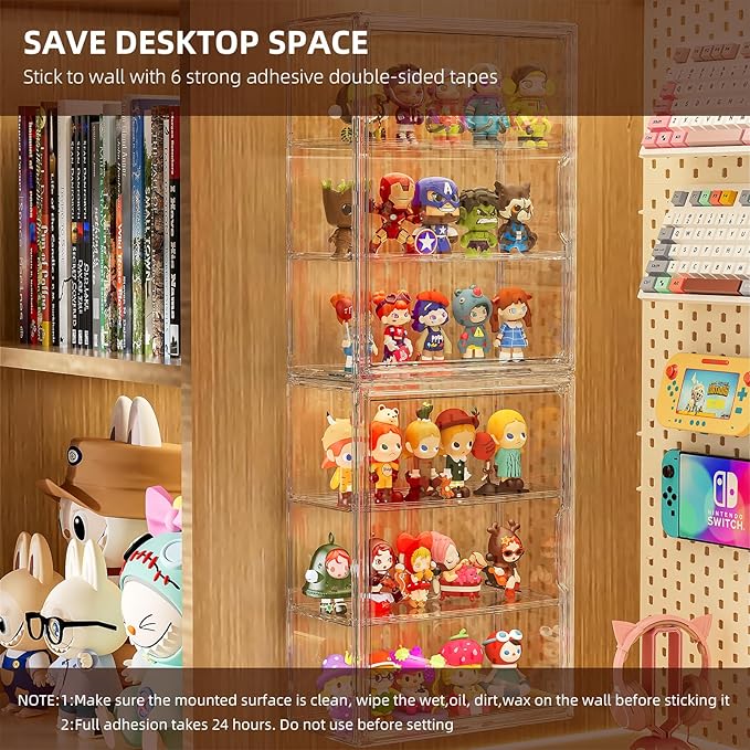 Clear 3 Tiers Acrylic Display Case for Figures Collectibles 1 Pack Wall Mounted Hobby Figurine Display Case with Shelves, Display Shelf Storage Box for Action Figures, Car Model