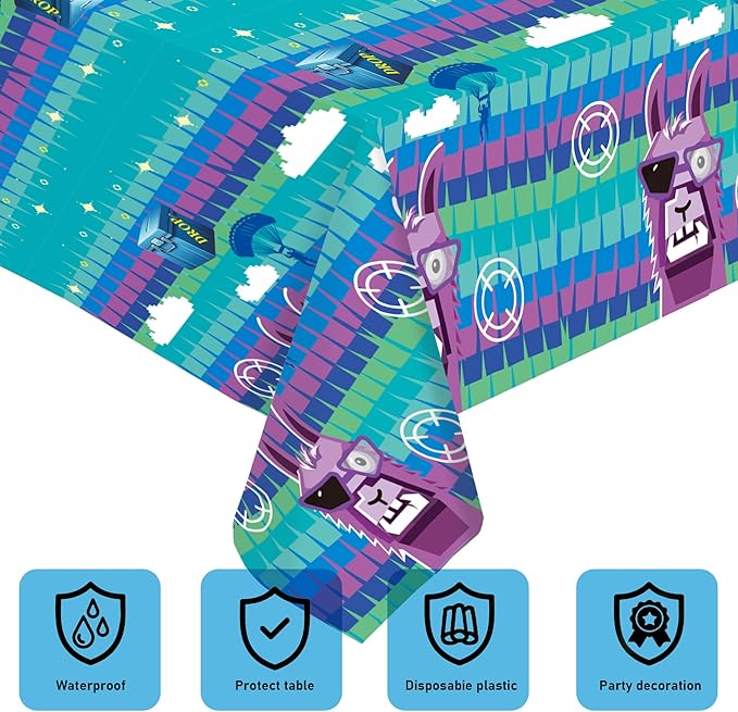 Llama Theme Party Tablecloth 3 PCS, Plastic Disposable Video Games Table Cover for Game Fans Birthday Party Decorations Supplies, 86.6 x 51.2in