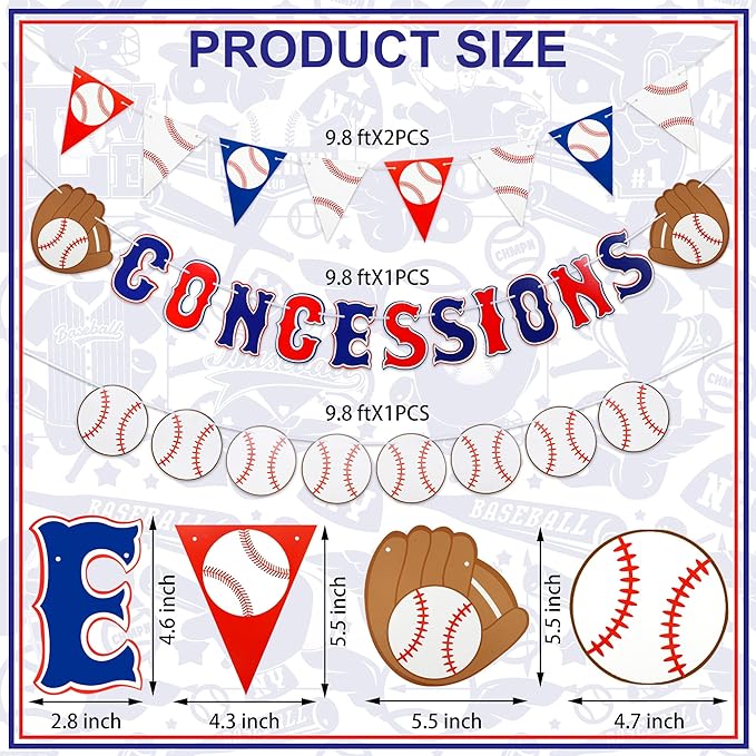 Baseball Party Decorations Baseball Concessions Banner Triangle Bunting Pennant Flag Decor with Tassel Garland for Baseballs Sports Themed Birthday Party Supplies