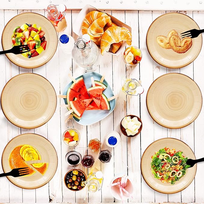 40Pcs Wood Grain Party Supplies Wood Grain Paper Plates 7" Rustic Wood Slice Dessert Plates Camp-Fire Party Supplies Camping Woodland Animal Baby Shower Lumberjack Theme Birthday Part y Decorations