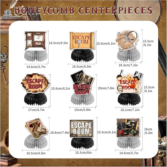 9 PCS Escape Room Honeycomb Centerpieces Table Decorations Escape Room Table Centerpieces for Escape Room Party Supplies Birthday Party Decorations