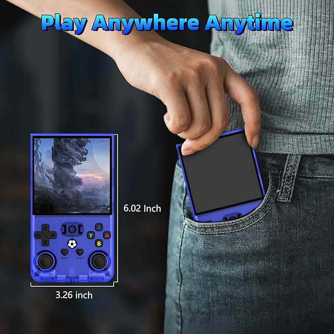 R36MAX Retro Handheld Games Console, Retro Game Console with 4.0 inch IPS HD Screen, Video Game Consoles with 64GB Memory, Portable Gaming Player for Travel, Gift for Teen or Partner, Blue
