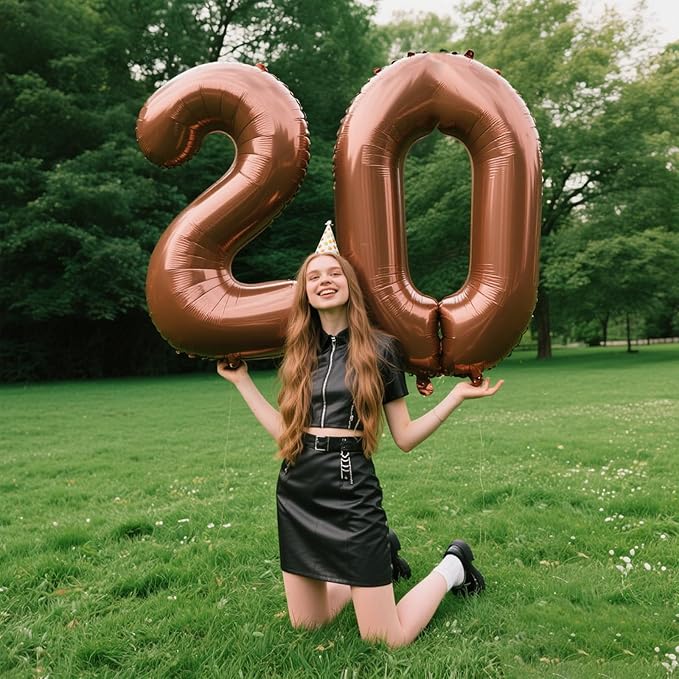 40 Inch Dark Brown Balloon Number 20,Chocolate Jumbo Mylar Foil Helium Balloon for 20th Digital Balloons for Birthday Party,Wedding Anniversary Party Decorations