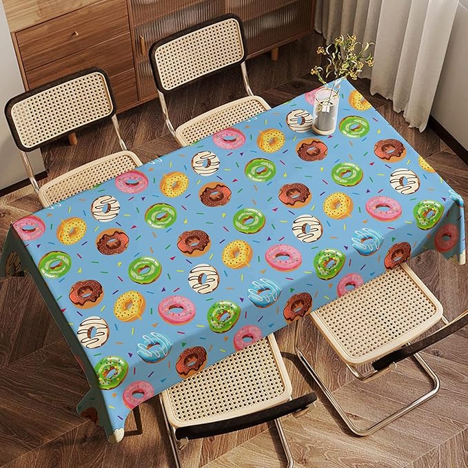 6 Pack Donut Party Tablecloth Sprinkle Donut Theme Party Decorations Blue Ice Cream Table Cloth Doughnut Table Covers for Baby Shower Afternoon Tea Ice Cream Birthday Supplies 51 x 86 in
