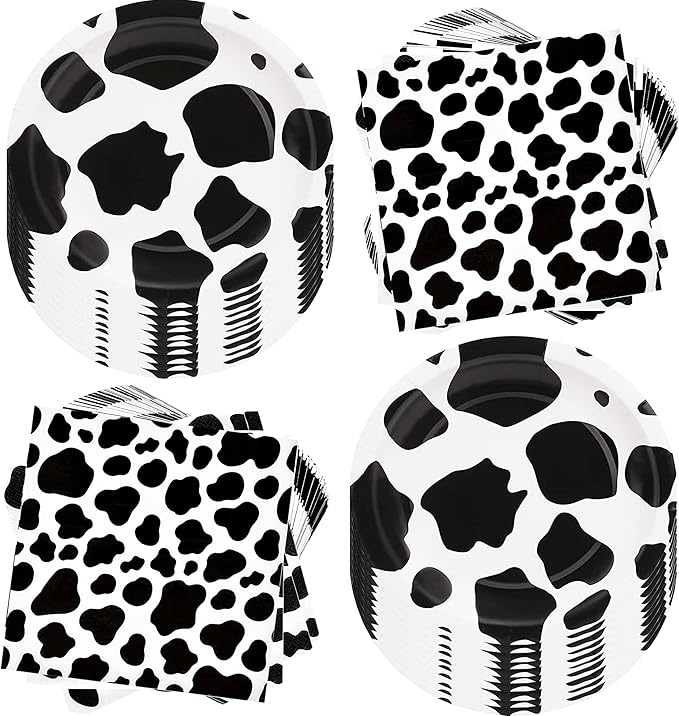 80Pcs Cow Print Party Supplies Cow Plates and Napkins Party Set 7" CowPrint Plates Napkins for Cowboy Farm Animal Barn Theme Cowboy Cowgirl Baby Shower Birthday Decoration|Serve 40