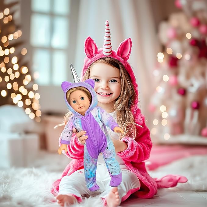 2-Sets 18-inch Doll-Clothes Set - Unicorn Clothes with Hair Clip and Headband - Compatible with All 18 inch Dolls Accessories for Kids