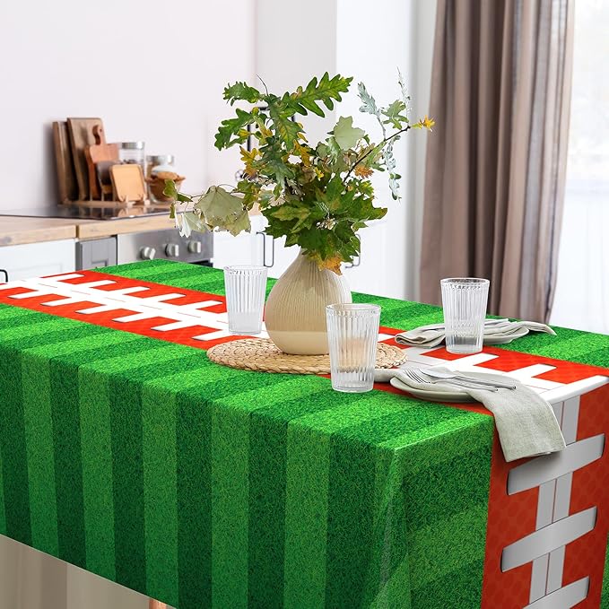 Oudain 6 Pcs Football Party Tablecloth 108 x 54 Inches Rectangle Rugby Table Cloth Disposable Plastic Sport Themed Table Covers for Football Rugby Day Birthday Party Supplies Favors (Green)