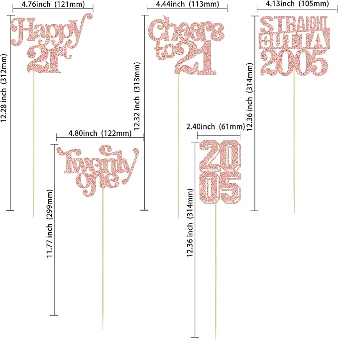 Gyufise 15Pcs Happy 21st Birthday Centerpiece Sticks Twenty One Straight Outta 2005 Table Flower Centerpieces Sticks for Cheers to 21st Birthday Party Supplies Rose Gold