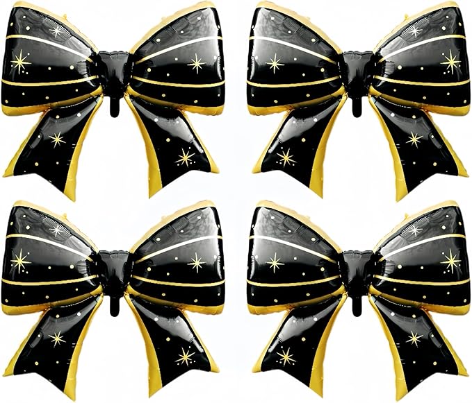 38 Inch Black Gold Foil Bow Balloon/Large Mylar Bowknot Balloon for Grand Opening Decorations/Birthday, Wedding, New Year’s Eve, Graduation Party Decorations/Luxury Oversized Decor