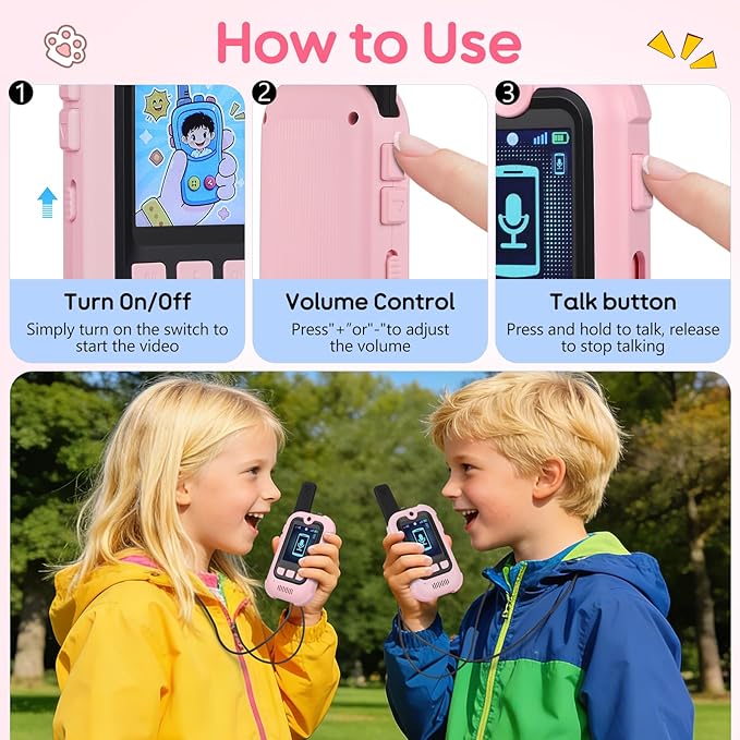 Video Walkie Talkies for Kids with Real-Time Screen & Voice Changer, 1000FT Long Range Kids Walkies Talkies, USB-C Rechargeable & Cute Stickers, Outdoor Toys for Family Games, Camping, Hiking