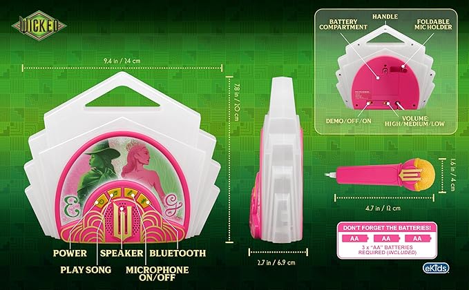 eKids Wicked Karaoke Microphone with Boombox, Toddlery Toys with Built-in Music for Kids (Wicked)