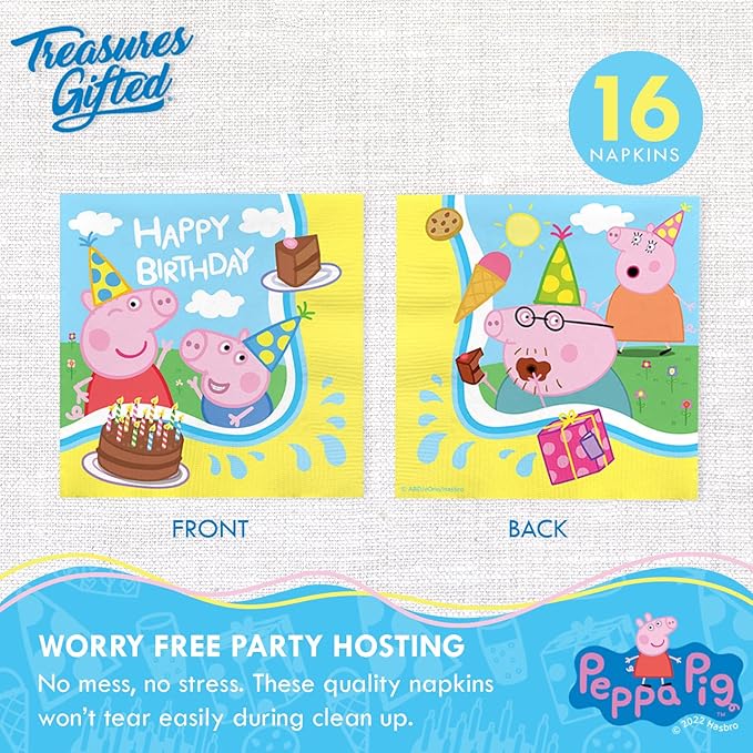 Treasures Gifted Officially Licensed Peppa Pig Birthday Party Supplies - Serves 16 Guests - Complete Set Peppa Pig Party Supplies - Peppa Pig Decorations, Peppa Pig Birthday Banner, Plates & More