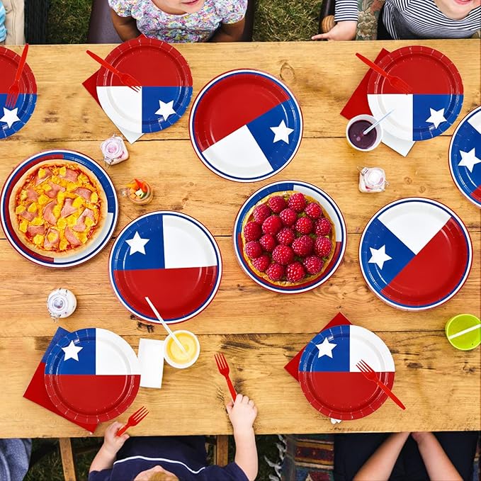 96Pcs Chile Flag Party Supplies Chilean Flag Plates and Napkins National Country Decoration Chile Themed Tableware Set for Chilean Patriotic Country Festival Party Supplies，Serves 24