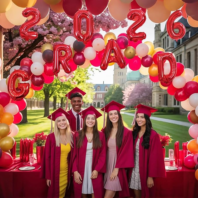 2026 Congratulations Grad Balloons, 16 Inch Red 2026 GRAD Foil Balloons Banner Sign Sign for for Graduation Decorations 2026, College High School Class of 2026 Graduate Congrats Party Decor Supplies