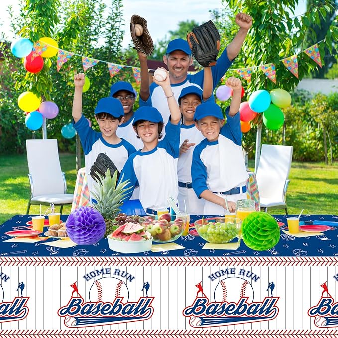 4 Pcs Baseball Tablecloths, Plastic Table Covers Rectangular Table Cloth for Sports Event Birthday Party Decorations, 51x106 Inch