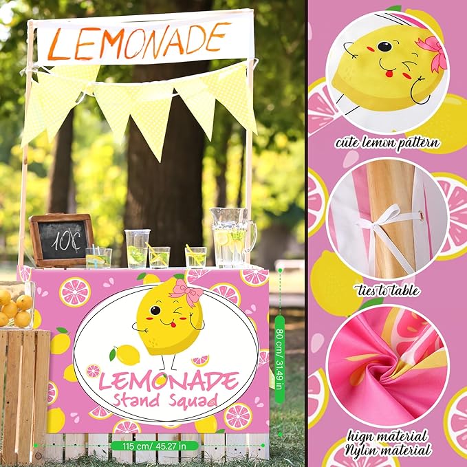 24" x 118" Lemonade Tablecloth for Lemonade Stand Supplies Lemon Table Cover for Kids Lemon Party Supplies Summer Beach Picnic Birthday Party Decorations(Pink)