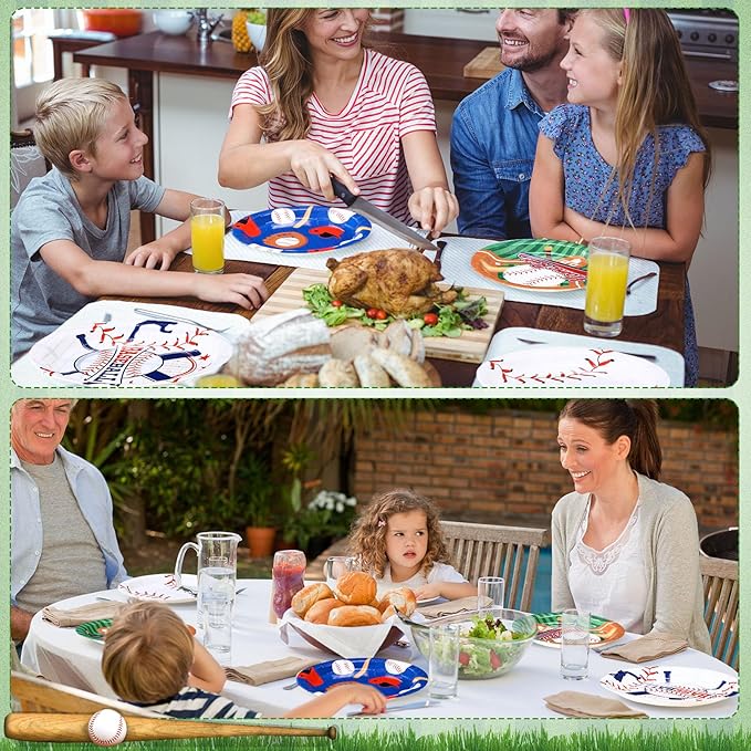60 Pcs Baseball Paper Plates Party Supplies 9 Inch Baseball Themed Birthday Party Decorations Disposable Plates for Kids Boys Adults Game Day Birthday Favors