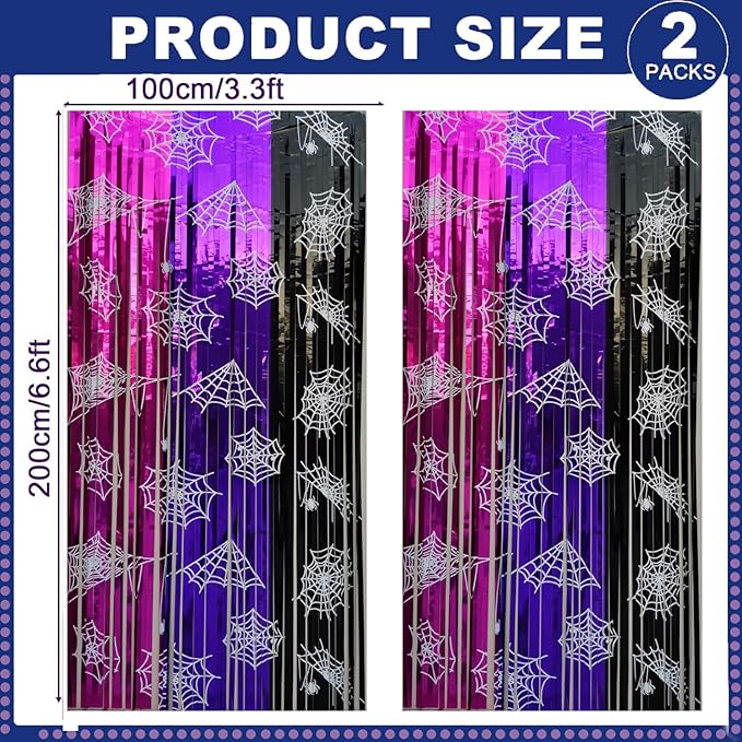 Wednesday Birthday Party Supplies 2 Pack Wednesday Party Streamers Backdrop Tinsel Foil Fringe Curtains Halloween Party Decorations Pink Purple and Black Background for Girls Birthday Party Supplies