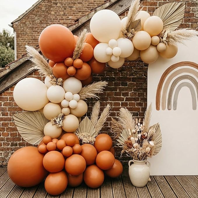 RUBFAC Burnt Orange Balloons 129pcs Different Sizes Pack of 18 12 10 5 Inch, Latex Terracotta Balloon Garland Arch Kit for Fall Thanksgiving Halloween Wedding Birthday Party Decoration