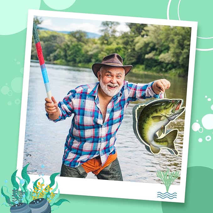 Aoriher Fishing Birthday Party Decorations Fish Piñata Fish Shaped Piñata with Blindfold and Stick for Summer Under The Sea Fishing Game Birthday Retirement Barbecue Party Supplies Decoration(Bass)