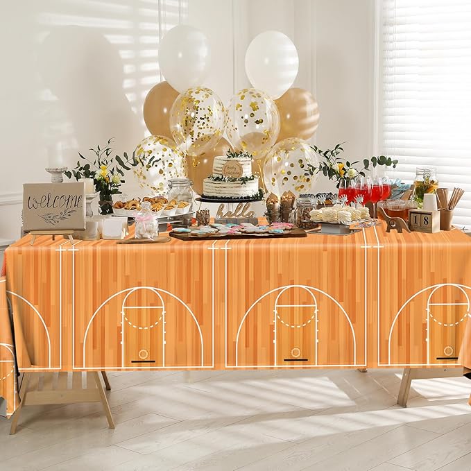 Basketball Party Decorations 2PCS Basketball Plastic Tablecloths Disposable Rectangle Sport Theme Table Covers for Birthday Sports Party Decorations