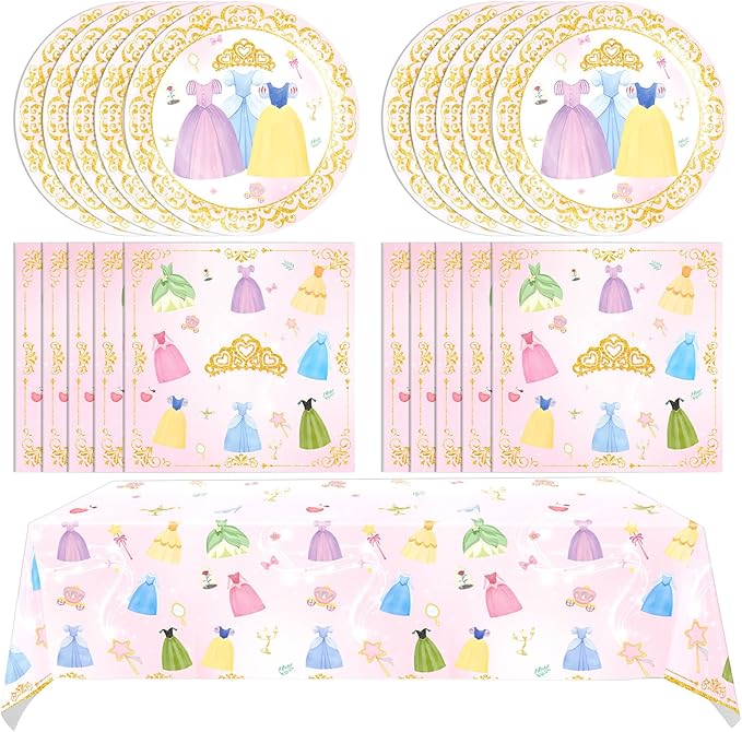 41Pcs Princess Birthday Party Decorations,Pink Prnss Themed Tableware Set,Include Princess Plates,Napkins,Tablecloth,for Baby Showers,Girls Birthday Party Decorations,Kids Party Setup,Serves 20