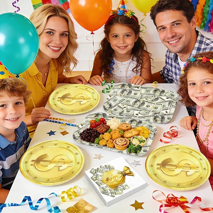 96 Pcs Money Party Decorations Hundred Dollar Bills Paper Plates and Napkins One Hundred Dollar Money Theme Tableware Sets for Birthday Casino Wedding Bachelorette Anniversary Party Supplies Serves 24