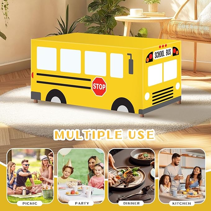 Cumule School Bus Tablecloth First Day of School Party Table Cloth Cover School Bus Theme Party Birthday Decoration Washable Polyester Rectangle Table Cover Decor for Nursery Party Back to School Day