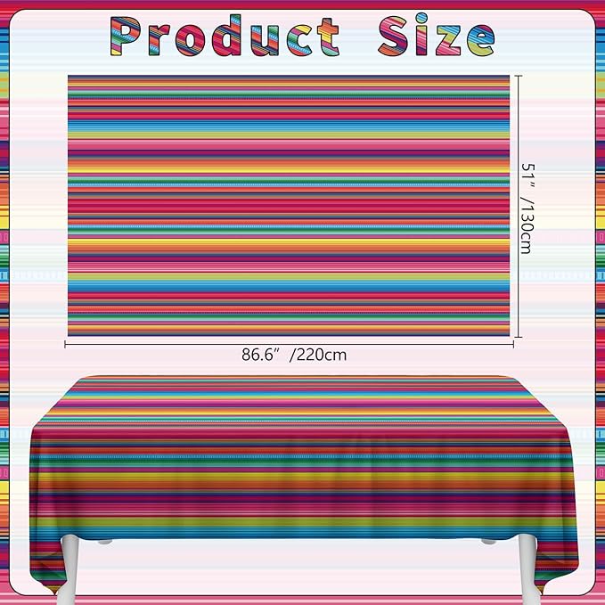 4Pcs Mexican Fiesta Striped Party Tablecloth Mexican Serape Tablecloths for Mexican Wedding Birthday Party Decorations Outdoor Indoor Party Supplies