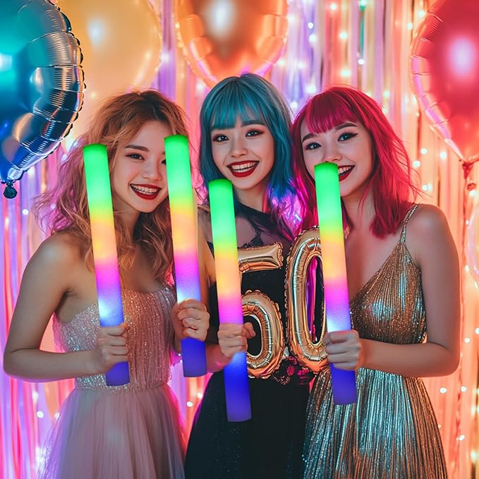 68 Pcs LED Foam Glow Sticks Bulk,Glow in The Dark Party Supplies，Foam Light Up Sticks 3 Modes of Color Flashing for Birthday,Wedding,Raves,Carnival,Halloween Christmas,New Year,Concert