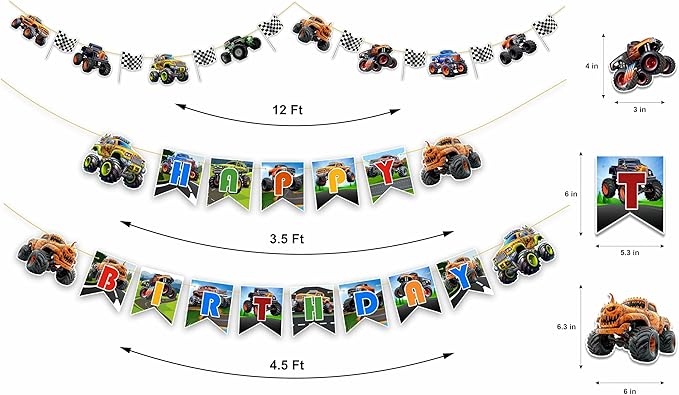 Monster Truk Theme Birthday Party Supplies – Off-Road Racing Party Decorations Set, Big Wheel Adventure Theme Décor for Cake Table, Backdrop & Celebration Setup