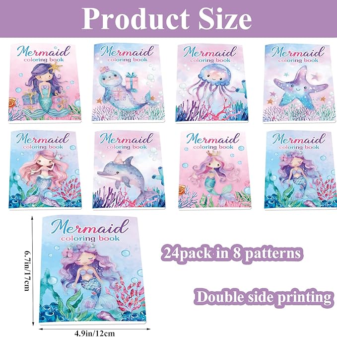 Lyosehy 24PCS Mermaid Mini Coloring Books Purple Mermaid Theme Party Favors Ocean Mermaid Coloring Books Bulk for Kids Mermaid Theme Birthday Party Drawing Book Craft Supplies