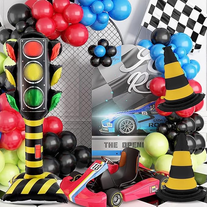 3Pcs 62Inch Self Standing Traffic light Balloons, Giant Racing Traffic Cones Mylar Balloon Racing Traffic Decoration for birthday boy Baby Shower race track Back to School party Decor Supplies