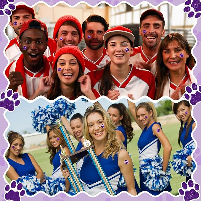 120 Pairs Purple Eye Black Bulk Tiger Paw Football Stickers Sport Glitter Eyeblack Sticker Team Spirit Accessories for University College Game Day Sports Fans Themed Party Supplies