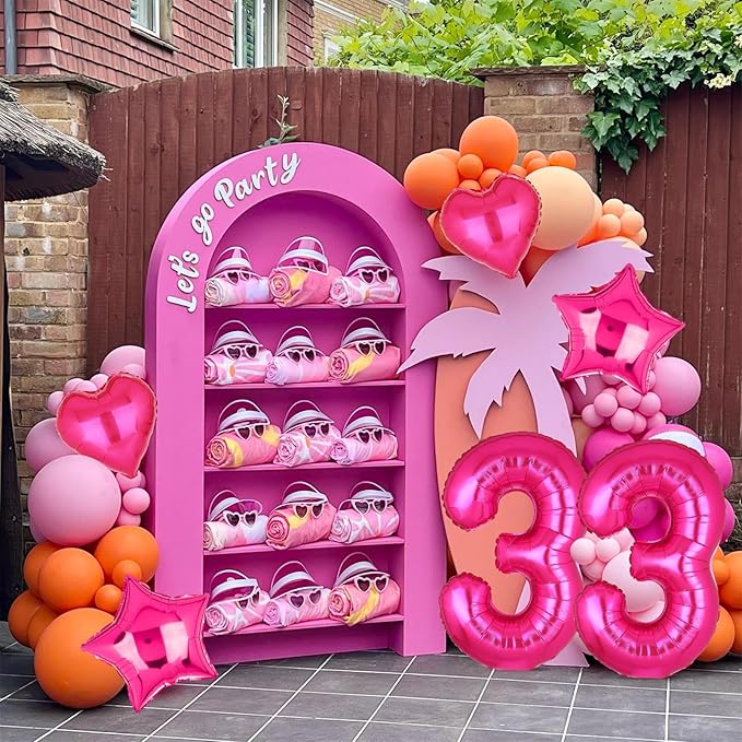 40 Inch Number Balloons Hot Pink 3 Large Number Balloon Anniversary Event Celebration Bachelorette Cowgirl Let's Go Girls Pink Themed 3rd Birthday Party Decor Supplies 9 Pcs