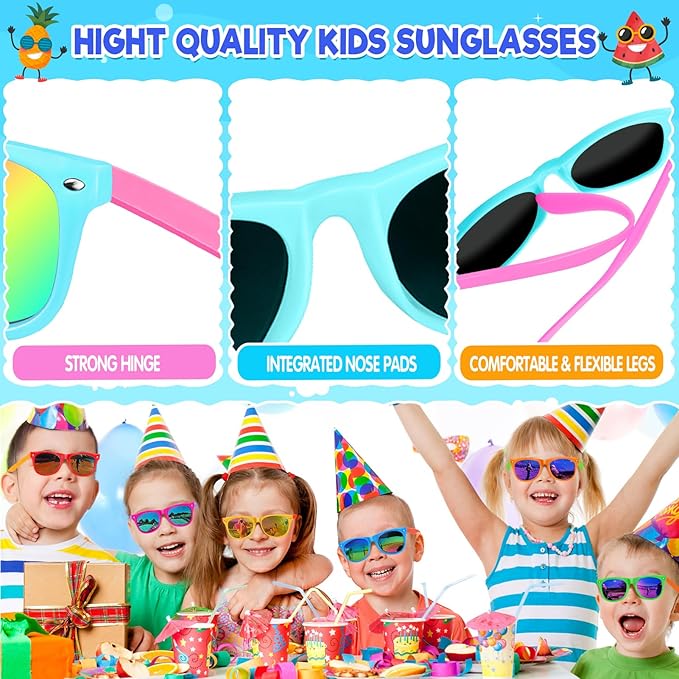 Kids Sunglasses Bulk Party Favors for Kids 4-8 & 3-5，24 Packs Boys Girls Sunglasses with UV 400 Protection, Neon Toddler Sunglasses for Kids Birthday,Pool Beach Party Favors