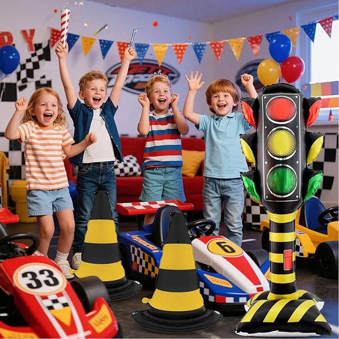 3Pcs 62Inch Self Standing Traffic light Balloons, Giant Racing Traffic Cones Mylar Balloon Racing Traffic Decoration for birthday boy Baby Shower race track Back to School party Decor Supplies