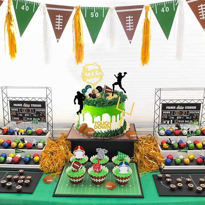 28 Pieces Football Cake Decorations Football Cake Toppers with Mini Foam Balls, Rugby Player, Touch Down, Goal Post Cupcake Toppers for Sports Themed Birthday Party Decor Game Day Party Supplies