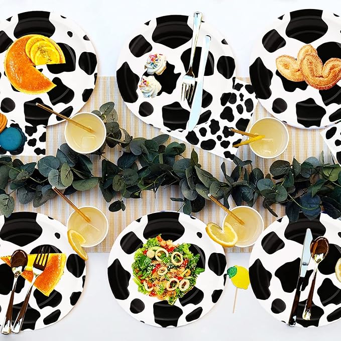 60pcs Cow Print Party Supplies - Cow Themed Tableware Set with 7" Paper Plates, Napkins & Forks for Kids Birthday Party (Serves 20)