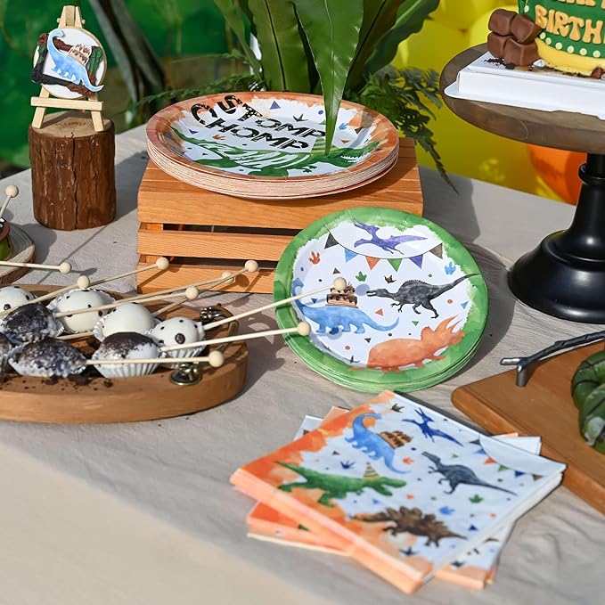 Watercolor Dinosaur Party Plates and Napkins - Dinosaur Party Supplies Bundles for Boys Kids Birthday Disposable Dinner Dessert Cake Luncheon Plates Napkins Tableware Set Serves 16 Guests 48 Pieces