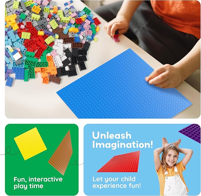 PicassoTiles Brick Baseplate Classic Building Block Foundation Kit 10 Pack 10"x10" Platform Multi Color Bricks Stud Blocks Compatible with All Major Brands STEM Construction Set Kids Ages 3+ PBS01