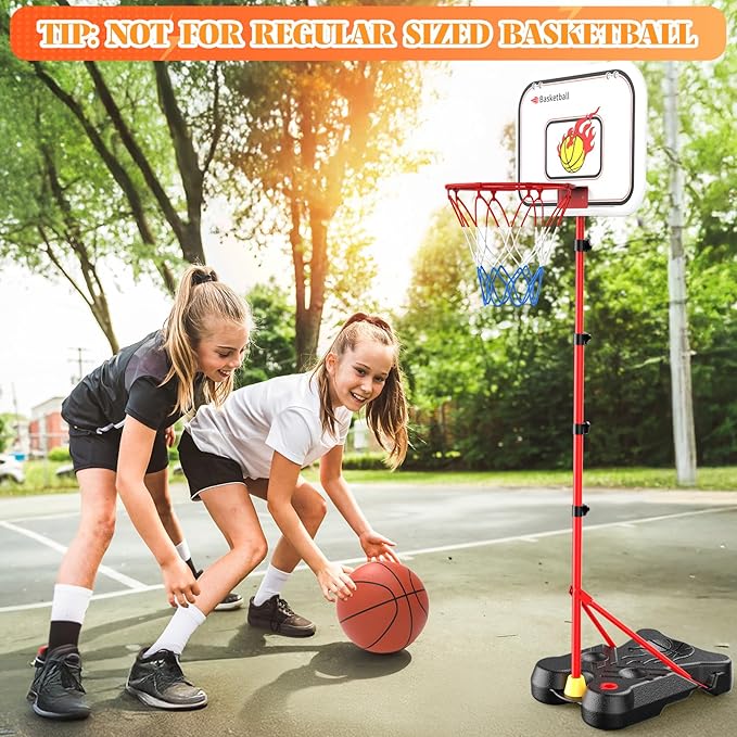 4 in 1 Kids Basketball Hoop and T Ball Set for Toddlers 3-5, Adjustable Height Toddler Basketball Hoop with Baseball, Indoor Outdoor Sport Gifts Christmas Toys for Boys Girls 3-8