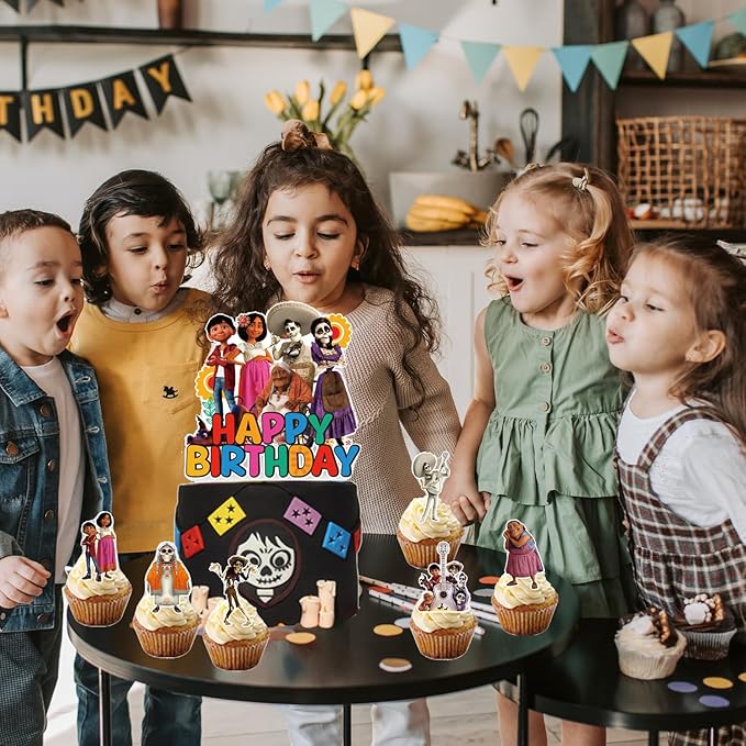 25pcs Coco Cake Topper and Cupcake Topper Set, Coco Birthday Party Supplies for Kids Cake Decorations Supplies