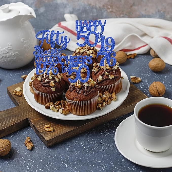 30 PCS 50th Birthday Cupcake Toppers Glitter Fifty Happy 50 Straight Outta 1976 Cupcake Picks for Cheers to 50 Fabulous 50th Birthday Anniversary Party Cake Decorations Supplier Blue