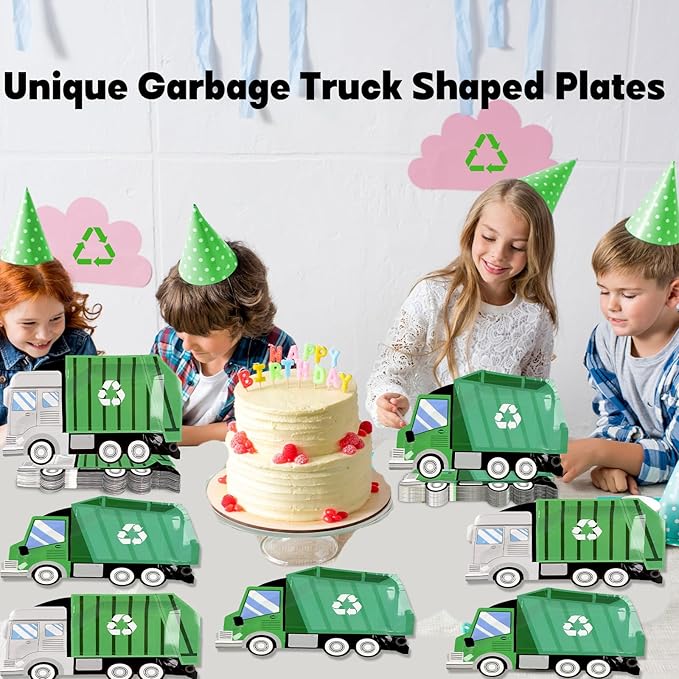 50 Pcs Garbage Trash Truck Birthday Decorations Trash Truck Shaped Disposable Plates Garbage Party Paper Dessert Plates for Waste Management Recycling Decor Birthday Baby Shower Party Supplies Favors