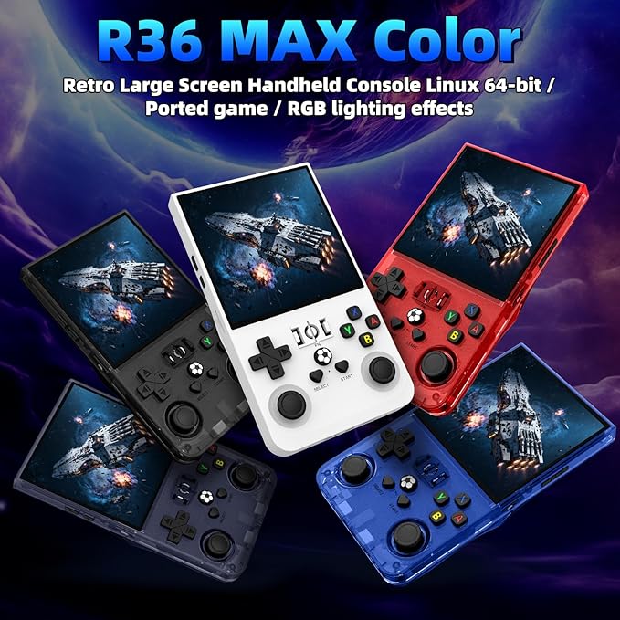 R36MAX Retro Handheld Games Console, Retro Game Console with 4.0 inch IPS HD Screen, Video Game Consoles with 64GB Memory, Portable Gaming Player for Travel, Gift for Teen or Partner, Blue