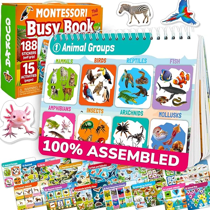 QUOKKA Montessori Busy Book for Ages 4-8 - Pre K Toddler Learning Activities for Homeschooling - My Preschool Busy Book for Toddlers 3-5 - 15 Kids Educational Animal Activities