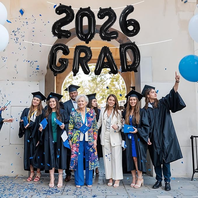Black 2026 Congrats Balloons, 16 Inch Matte Black 2026 GRAD Foil Balloons Banner Sign for Graduation Decorations 2026, College High School Class of 2026 Graduate Congratulations Party Decor Supplies